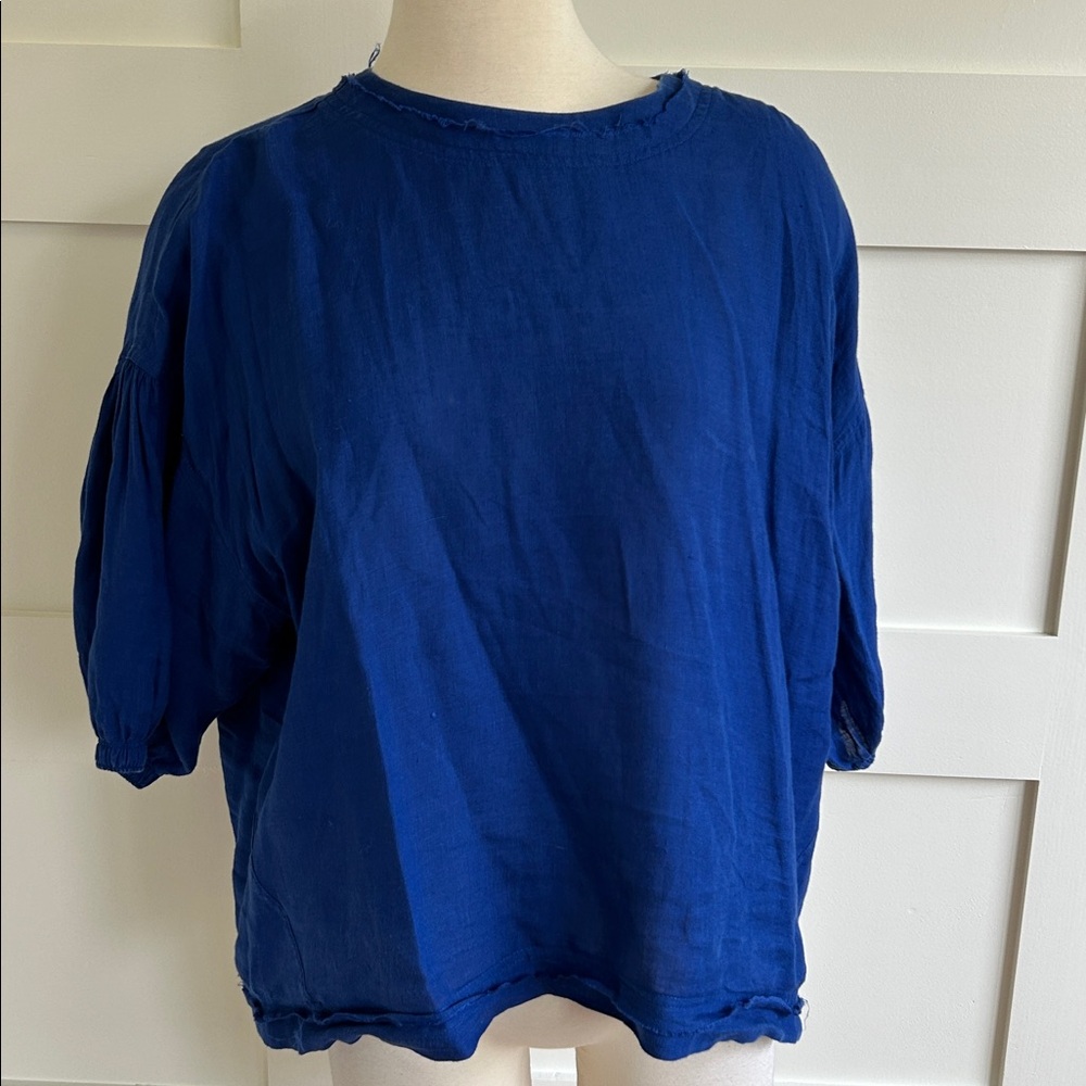 APIECE APART-  Delle tee- royal blue linen top - Picture 5 of 11